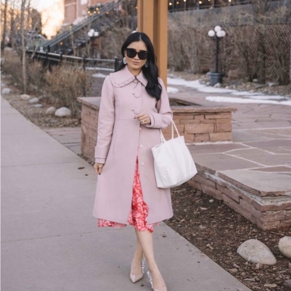 Boden Ruffle-Collar Coat in Dusty Pink - Picture 3 of 4